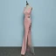 Chic / Belle Perle Rose Robe De Soirée 2019 Trompette / Sirène V-Cou Faux Diamant Sans Manches Dos Nu Longue Robe De Ceremonie