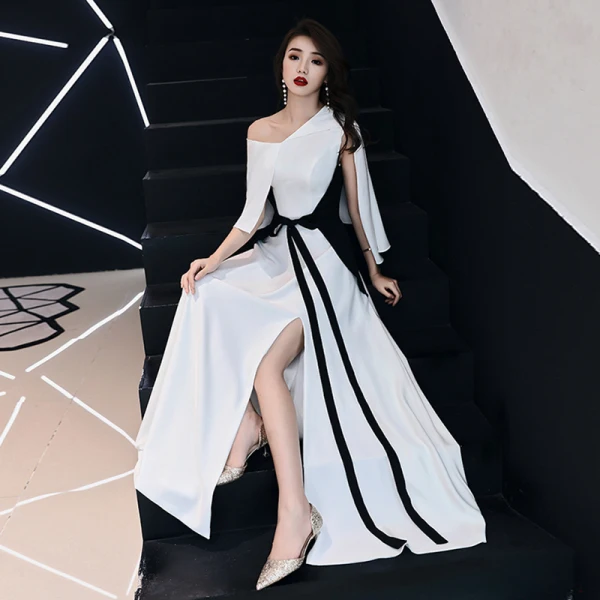 Mode Ivory / Creme Abendkleider 2019 A Linie One-Shoulder Schleife Kurze Ärmel Rückenfreies Gespaltete Front Lange Festliche Kleider