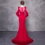 Chic / Beautiful Burgundy Evening Dresses  2019 Trumpet / Mermaid Scoop Neck Bow Beading Crystal Short Sleeve Sweep Train Formal Dresses