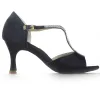 Fashion Black Rhinestone Prom Latin Dance Shoes 2021 T-Strap 7 cm Stiletto Heels Open / Peep Toe Womens Sandals High Heels