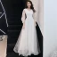 Élégant Blanche Robe De Soirée 2019 Princesse V-Cou Paillettes En Dentelle Fleur 3/4 Manches Longue Robe De Ceremonie