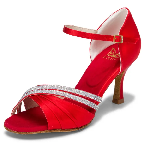 Modern / Fashion Bronze Prom Rhinestone Latin Dance Shoes 2021 7 cm Stiletto Heels Open / Peep Toe Womens Sandals High Heels