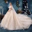 Luxe Champagne Robe De Mariée 2019 Robe Boule De l'épaule Perlage Paillettes En Dentelle Fleur Sans Manches Dos Nu Royal Train