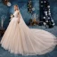 Schöne Champagner Brautkleider / Hochzeitskleider 2019 Ballkleid Rüschen Bandeau Perlenstickerei Ärmellos Rückenfreies Königliche Schleppe