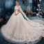 Classy Ivory Wedding Dresses 2019 A-Line / Princess Scoop Neck Beading Sequins Pearl Lace Flower Short Sleeve Backless Cathedral Train