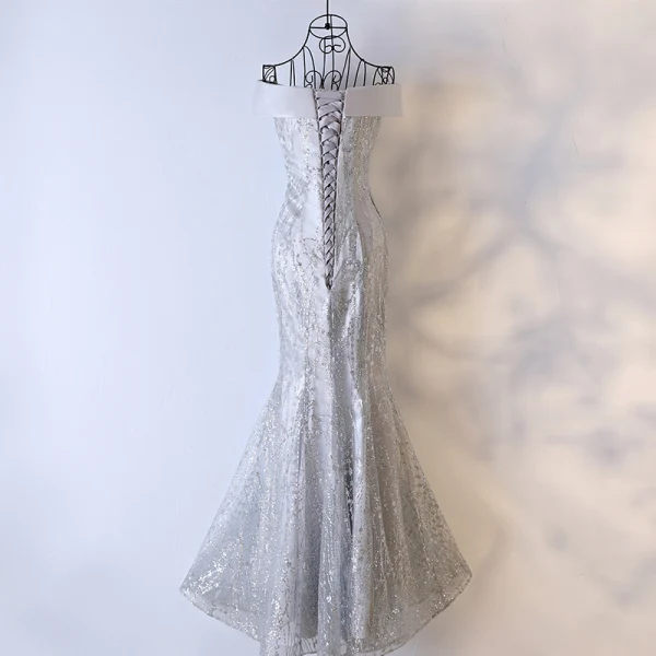 Amazing / Unique Silver Evening Dresses 2017 Sequins Crossed Straps Sleeveless Square Neckline Floor-Length / Long Trumpet / Mermaid Formal Dresses