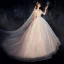 Fabulous Champagne Wedding Dresses 2019 Ball Gown Off-The-Shoulder Sequins Beading Tassel Short Sleeve Backless Royal Train