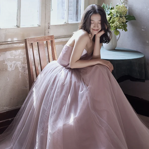 Elegante Rosa Ballkleider 2019 A Linie Off Shoulder Schleife Ärmellos Rückenfreies Lange Festliche Kleider