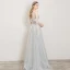 Elegant Grey Evening Dresses  2019 A-Line / Princess Scoop Neck Appliques Lace Flower Sleeveless Backless Floor-Length / Long Formal Dresses