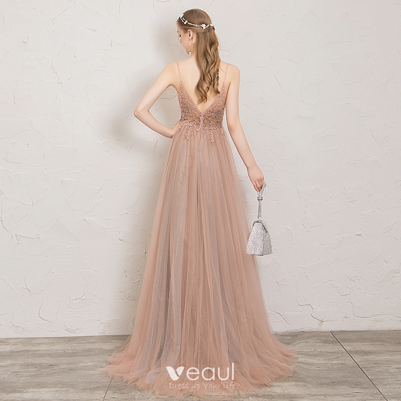 A-Line Chic Ruffle Gown Elegant Evening Attire Pearl Pink