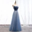 Chic / Belle Océan Bleu Robe De Soirée 2019 Princesse Bretelles Spaghetti Daim Perlage Cristal Sans Manches Dos Nu Longue Robe De Ceremonie