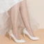 Eleganta Elfenben Satin Spets Pärla Brudskor 2021 8 cm Stilettklackar Spetsiga Bröllop Pumps Högklackade