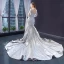 Elegant Silver Evening Dresses  2019 Trumpet / Mermaid Scoop Neck Beading Long Sleeve Backless Cathedral Train Formal Dresses