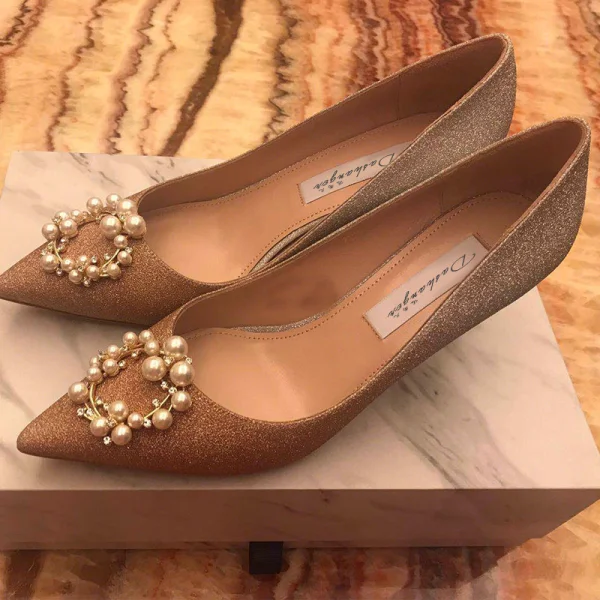 Charmant Pink Brautschuhe 2019 Leder Strass Perle Pailletten 10 cm Stilettos Spitzschuh Hochzeit Pumps