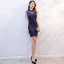 Chic / Belle Bleu Marine Robe De Soirée 2019 Trompette / Sirène Encolure Dégagée Perlage Gland Paillettes Sans Manches Courte Robe De Ceremonie