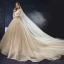 Charmant Champagne Robe De Mariée 2019 Princesse Encolure Dégagée En Dentelle Fleur Perlage Paillettes 1/2 Manches Dos Nu Cathedral Train Mariage