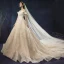 Charmant Champagne Robe De Mariée 2019 Princesse Encolure Dégagée Paillettes En Dentelle Fleur Sans Manches Dos Nu Cathedral Train