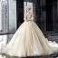 Luxe Champagne Robe De Mariée 2019 Princesse V-Cou Perlage Paillettes En Dentelle Fleur 3/4 Manches Dos Nu Cathedral Train