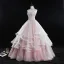 Classy Blushing Pink Prom Dresses 2019 Ball Gown High Neck Beading Sequins Pearl Lace Flower Sleeveless Backless Cascading Ruffles Floor-Length / Long Formal Dresses