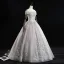 Elegant Grey Prom Dresses 2019 A-Line / Princess Off-The-Shoulder Pearl Lace Flower Short Sleeve Backless Floor-Length / Long Formal Dresses