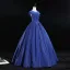 Elegant Royal Blue Prom Dresses 2019 Ball Gown Scoop Neck Glitter Tulle Cap Sleeves Backless Floor-Length / Long Formal Dresses