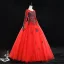 Elegant Red Prom Dresses 2019 Ball Gown Scoop Neck Beading Tassel Rhinestone Lace Flower Long Sleeve Backless Floor-Length / Long Formal Dresses