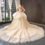 Haut de Gamme Champagne Robe De Mariée 2023 Robe Boule Volants Bustier En Dentelle Fleur Sans Manches Dos Nu Volants en Cascade Royal Train