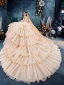 High-end Champagne Wedding Dresses 2019 Ball Gown Spaghetti Straps Beading Sequins Lace Flower Sleeveless Backless Cascading Ruffles Royal Train
