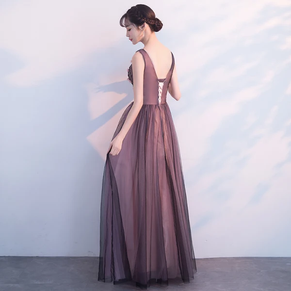 Elegant Black Prom Dresses 2018 A-Line / Princess Beading Appliques V-Neck Backless Sleeveless Floor-Length / Long Formal Dresses