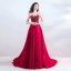 Chic / Beautiful Burgundy Evening Dresses  2019 A-Line / Princess Scoop Neck Beading Appliques Lace Flower Pearl Rhinestone Sequins Sleeveless Court Train Formal Dresses