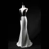 Classy Black White Evening Dresses  2019 Trumpet / Mermaid Spaghetti Straps Sleeveless Backless Sweep Train Formal Dresses