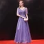 Chic / Beautiful Lilac Evening Dresses  2018 A-Line / Princess Beading Rhinestone Bow V-Neck Backless Short Sleeve Floor-Length / Long Formal Dresses