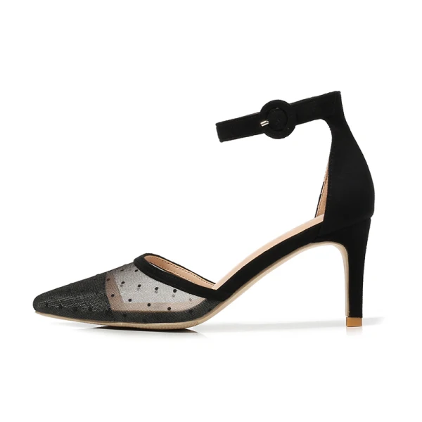 Fashion Beige Street Wear Spotted Womens Sandals 2021 Ankle Strap 7 cm Stiletto Heels Pointed Toe Sandals High Heels