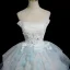 Chic / Beautiful Sky Blue Glitter Lace Flower Appliques Prom Dresses 2025 Ball Gown Strapless Sleeveless Backless Floor-Length / Long Formal Dresses