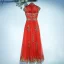 Chic / Beautiful Red Formal Dresses Evening Dresses  2017 Lace Flower Sequins Short Sleeve High Neck Floor-Length / Long A-Line / Princess