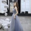 Modern / Fashion Ocean Blue Evening Dresses  2019 A-Line / Princess Scoop Neck Beading Sequins Lace Flower Sleeveless Backless Floor-Length / Long Formal Dresses