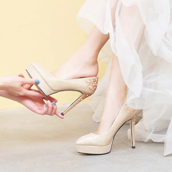 Sparkly Sølv Brudesko 2019 Rhinestone 12 cm Stiletthæler Spisse Bryllup Pumps