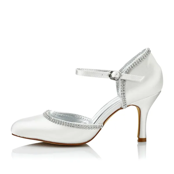 Chic / Beautiful Ivory Rhinestone Wedding Shoes 2021 8 cm Stiletto Heels Pointed Toe Wedding High Heels