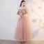 Chic / Beautiful Nude Prom Dresses 2018 A-Line / Princess Lace Appliques Pearl Rhinestone Off-The-Shoulder Backless Sleeveless Ankle Length Formal Dresses