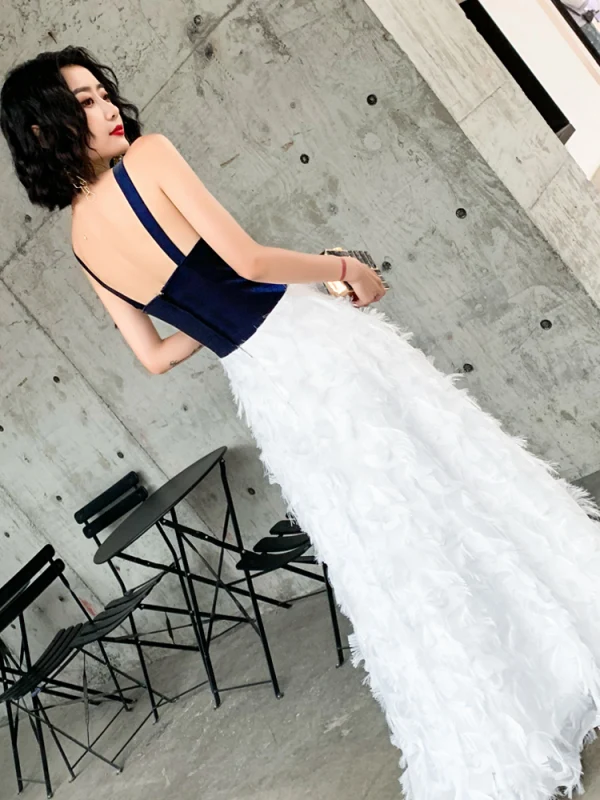 Chic / Belle Ivoire Robe De Soirée 2019 Princesse Bretelles Spaghetti Sans Manches Dos Nu Gland Longue Robe De Ceremonie