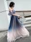 Chic / Beautiful Gradient-Color Evening Dresses  2019 A-Line / Princess Spaghetti Straps Sleeveless Backless Floor-Length / Long Formal Dresses