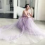 Chic Lavande Robe De Bal 2019 Princesse V-Cou En Dentelle Appliques Sans Manches Dos Nu Train De Balayage Robe De Ceremonie