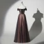 Chic / Belle Chocolat Robe De Soirée 2019 Princesse De l'épaule Perlage En Dentelle Paillettes Manches Courtes Dos Nu Longue Robe De Ceremonie