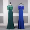 Vintage / Retro Dark Green Prom Dresses 2019 Trumpet / Mermaid Scoop Neck Handmade  Beading Tassel Sequins Short Sleeve Backless Sweep Train Formal Dresses