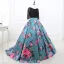 Chic / Beautiful Jade Green Prom Dresses 2018 A-Line / Princess Printing Lace Scoop Neck Backless 3/4 Sleeve Court Train Formal Dresses