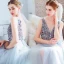 Charming Silver Evening Dresses  2019 A-Line / Princess V-Neck Beading Sequins Sleeveless Backless Floor-Length / Long Formal Dresses