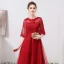 Chic / Beautiful Burgundy Evening Dresses  2019 A-Line / Princess Scoop Neck Appliques Lace Sash 1/2 Sleeves Floor-Length / Long Formal Dresses