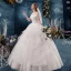 Modern / Fashion White Wedding Dresses 2019 Ball Gown Off-The-Shoulder Beading Sequins Lace Flower Short Sleeve Backless Cascading Ruffles Floor-Length / Long