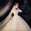 High-end Champagne Bröllopsklänningar 2019 Prinsessa V-Hals Beading Paljetter Spets Blomma Korta ärm Halterneck Cathedral Train
