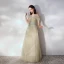Chic / Beautiful Beige Evening Dresses  2019 A-Line / Princess Off-The-Shoulder Beading Lace Flower Sleeveless Backless Floor-Length / Long Formal Dresses
